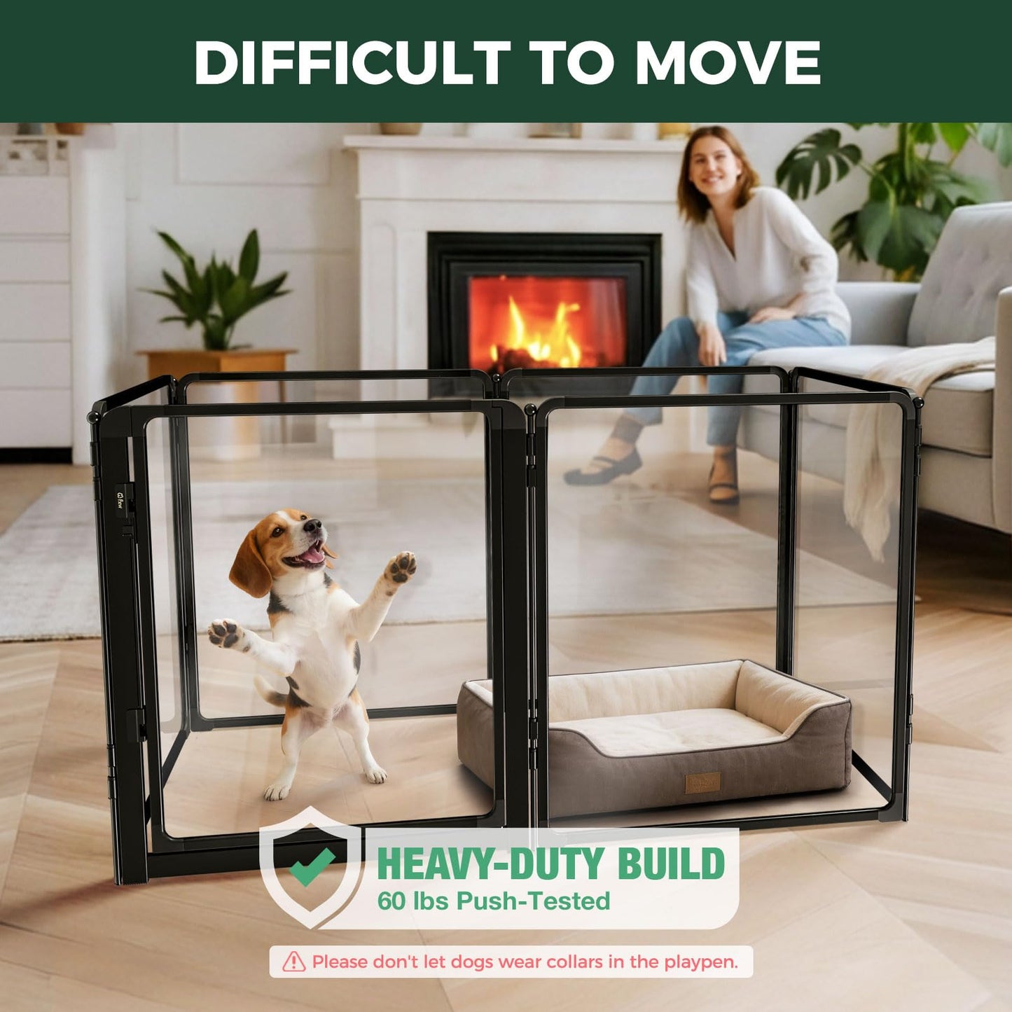FXW AuraSpace Pro Acrylic Indoor Dog Playpen, Heavy-Duty with Metal Frame, 32" Height 6 Panels for Small and Medium Dogs, Black│Patented