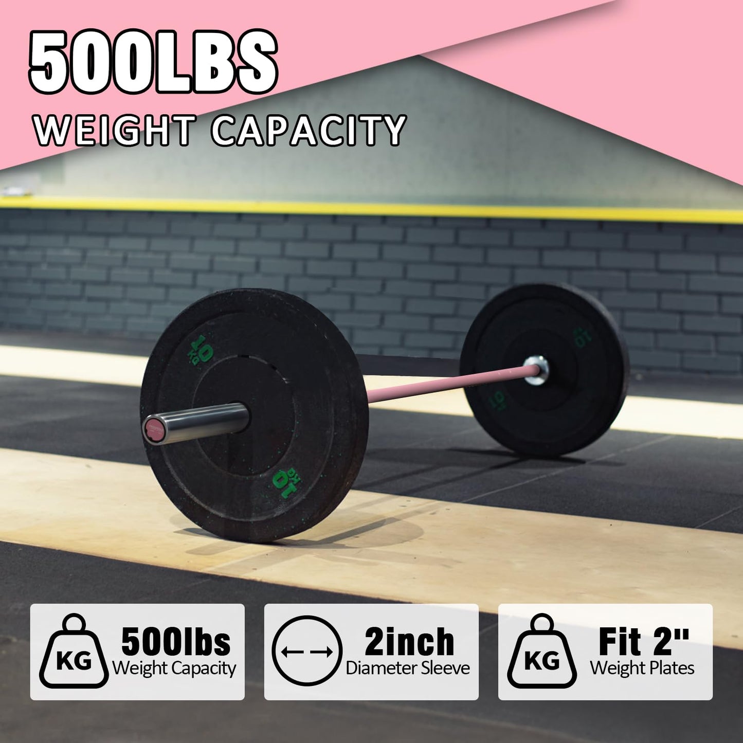PROOFGOLD 6.6ft Olympic Barbell Bar,35Lb(15kg) Womens Barbell,Bench Press Bar for Squats and Deadlifts,2 Inch Olympic Weight Bar for Home Gym,500LB,Silver&Pink