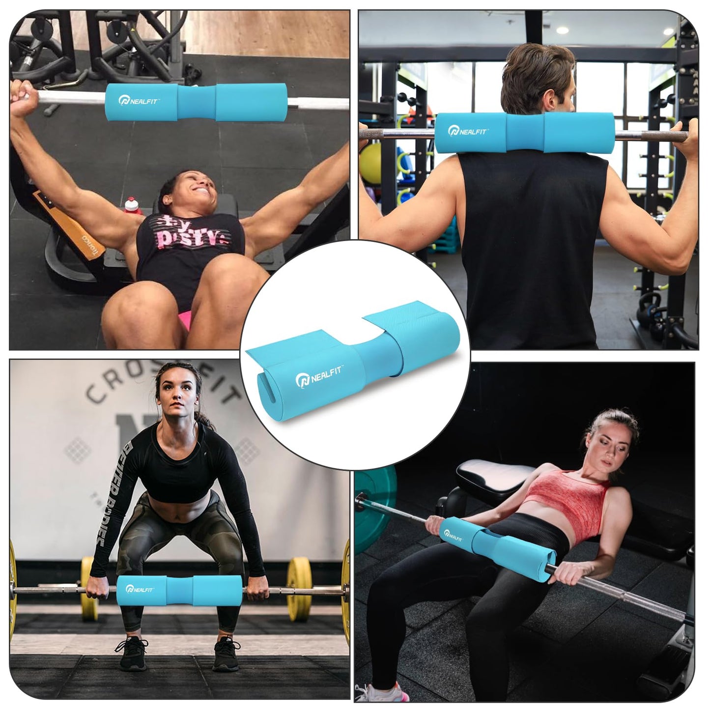 NEALFIT Barbell Squat Pad with Thick Nylon Padding, Hip Thrust Pad for Squats, Lunges, Neck Shoulder Squat Pad for Olympic or Standard Bars (Blue)