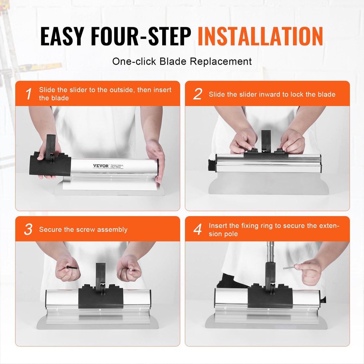 VEVOR Drywall Skimming Blade Set, 7/10/14/16/24 in Skimming Blades + 34-81.6 in Extension Handle Pole, Stainless Steel Knife Professional Skim Coat Tools, for Gyprock/WallBoard/Plasterboard