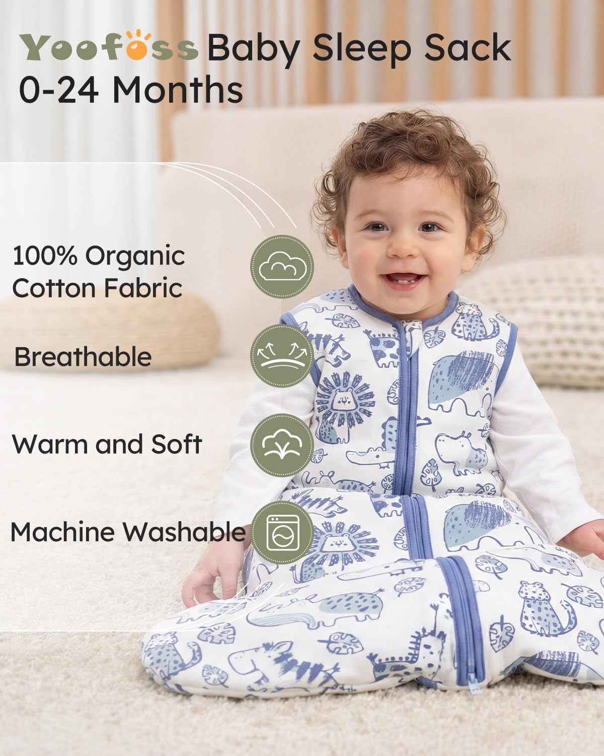 Yoofoss Baby Sleep Sack | 1.5 Tog Wearable Blanket for 18-24 Months | 100% Organic Cotton, Warm & Comfy