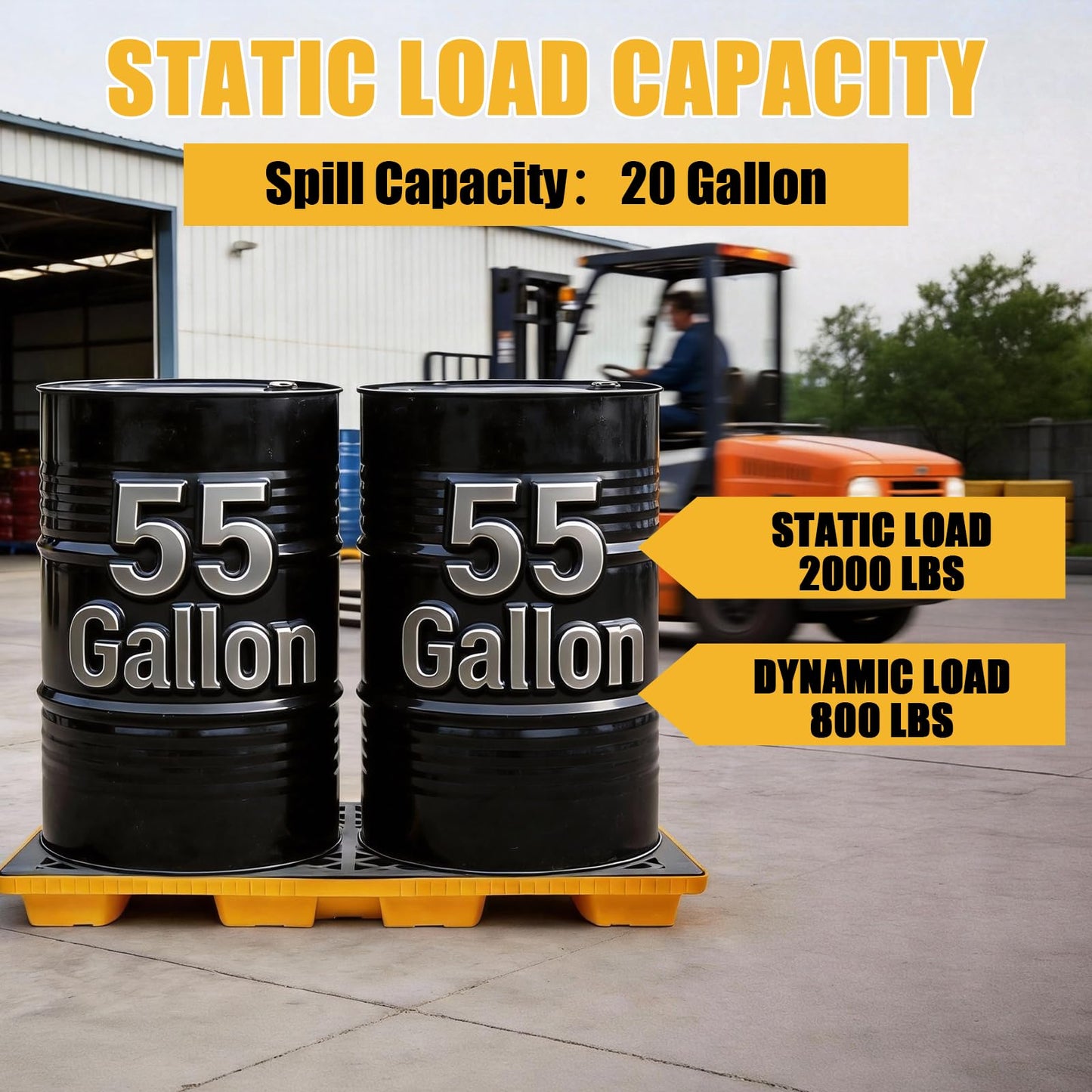ATOLS 2 Drum Spill Containment Platform, 48x24x24 Inch, 2000 lbs Capacity, 20 Gal Sump, Heavy-Duty Plastic Pallet, 2 Drum Capacity for 55 Gallon Drum, Garage & Industrial Storage