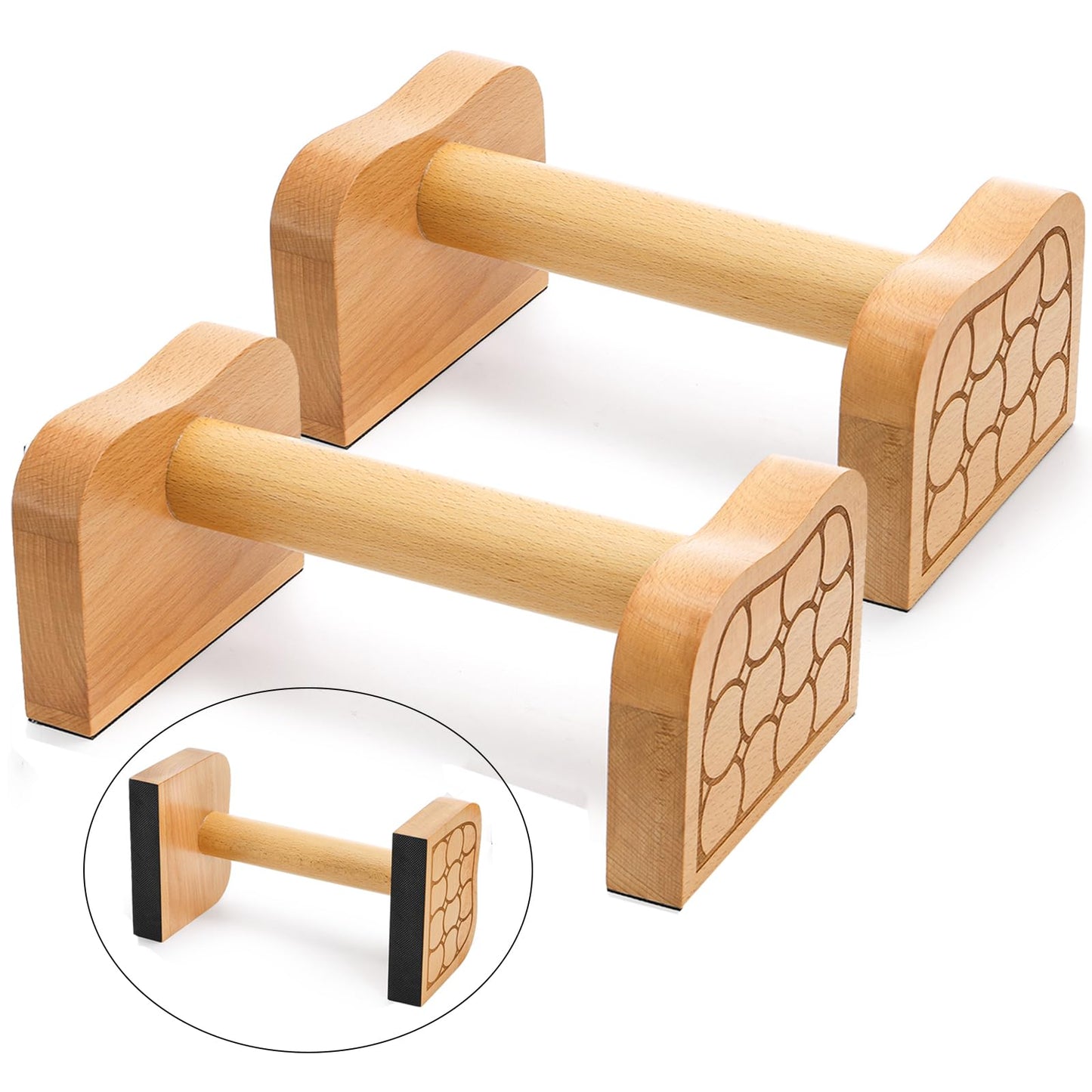 TOPZEA Wooden Parallettes Bars, Solid Beech Wood Push-up Stand for Calisthenics, Non-Slip Push Up Bars for Home Gym, Wrist-Friendly Push Up Handles for Handstand & Strength Training
