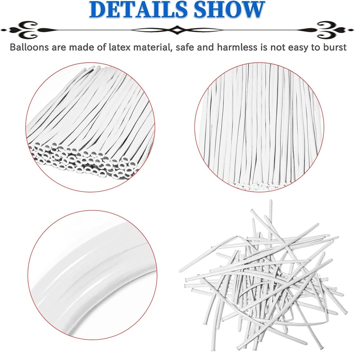 White 260 Balloons by [Brand Name] - Thick Latex for Twisting & Arch Tying | 100pcs for Kids' Parties & Weddings