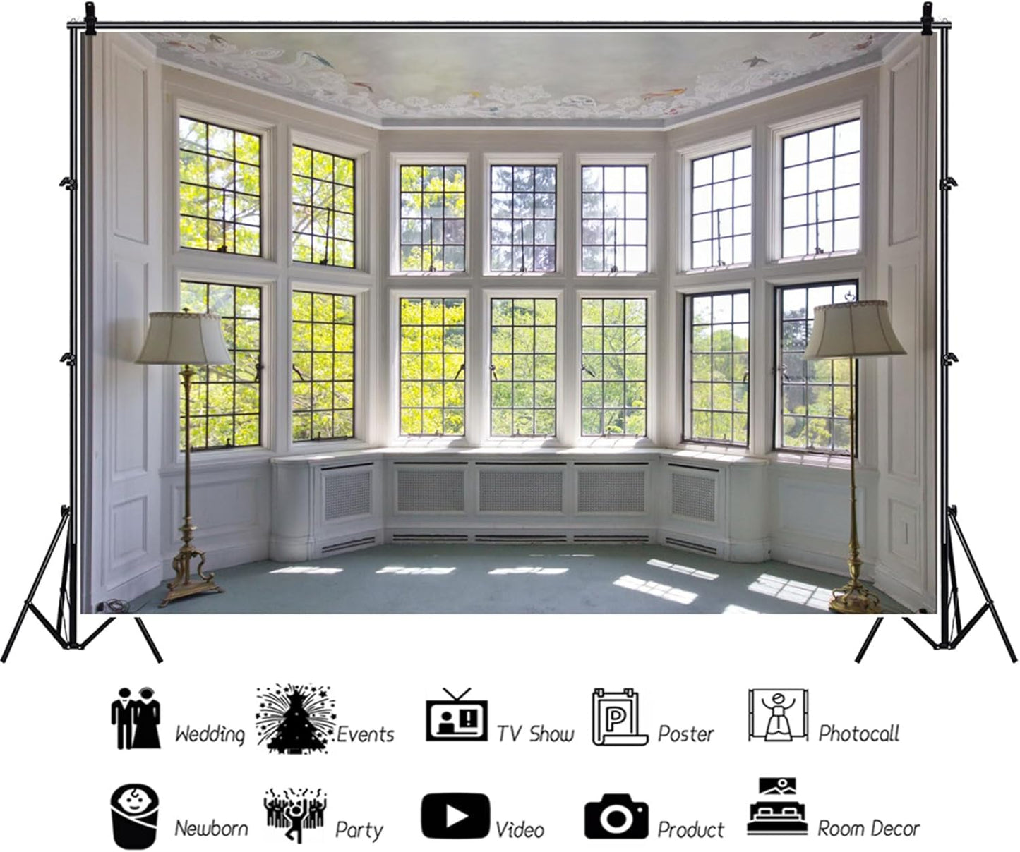 CSFOTO 8x6.5ft Big Bright Window Backdrop Window Garden Zoom Room Background for Wall Zoom Living Room Office Backdrop