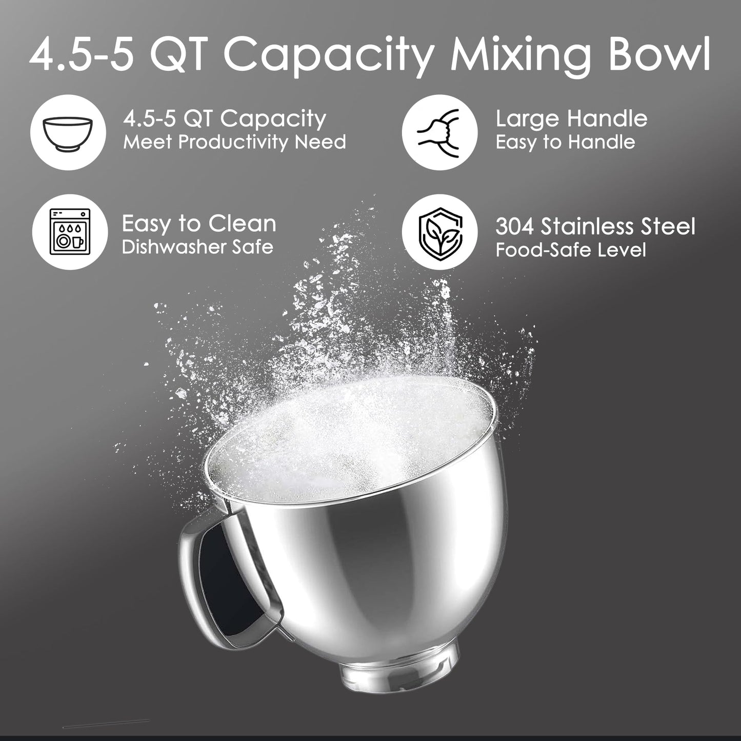 Stainless Steel Mixer Bowl for KitchenAid Artisan & Classic Series 4.5 Quart / 5 Quart Tilt-Head Stand Mixers, KSM150 Stainless Steel Bowl Replacement, Mixing Bowl for KitchenAid, Silver