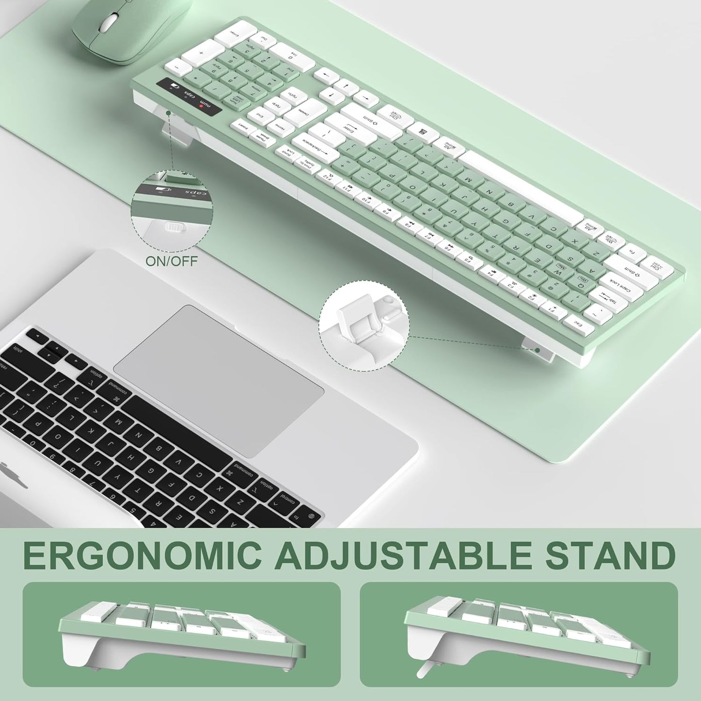 RECCAZR 2.4GHz Wireless Keyboard and Mouse Combo, Full-Sized Wireless Keyboard and Adjustable DPI Mouse, USB Receiver
