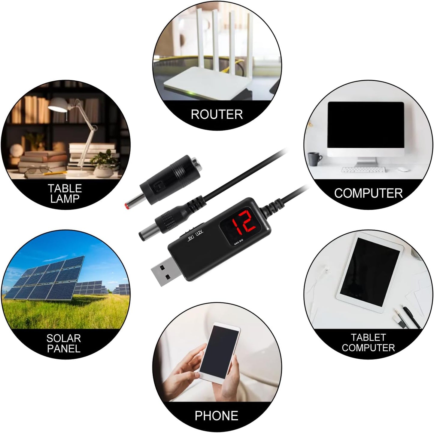 Shutao 5V 9V 12V 5V 9V 12V 1A 3.5x1.35mm to Step Up USB Boost Converter DC Boost to USB Step-up Cable Voltage Converter