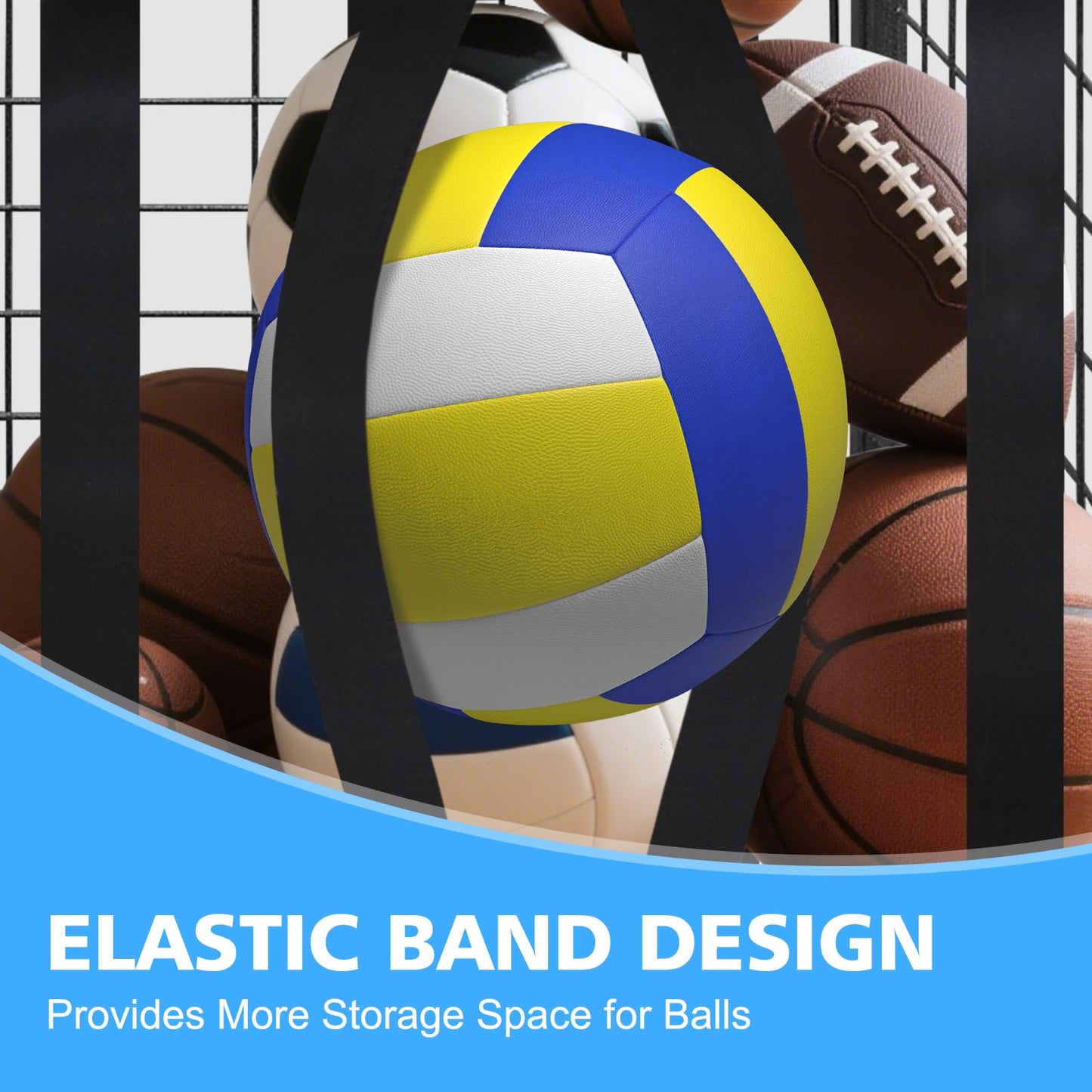 ICSPOID Sports Equipment Garage Organizer, Garage Ball Storage Rack with Basket, Hooks and Rolling Cart for Sports Gear and Toy Storage, Heavy Duty Ball Holder Indoor/Outdoor Use