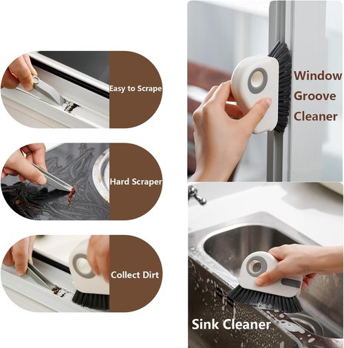 Groove Cleaning Brush - 2 in 1 Grout Cleaner Tool with Hard Bristle Grip for Sliding Door Tracks & Windows