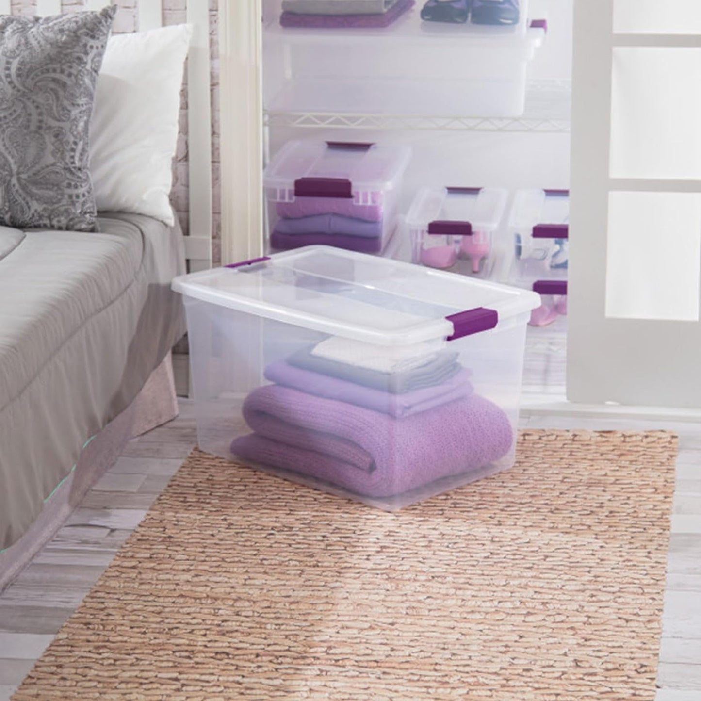 Sterilite 6 Pack ClearView Latch Box - Stackable 66 Quart Plastic Organizer Bins for Home Storage