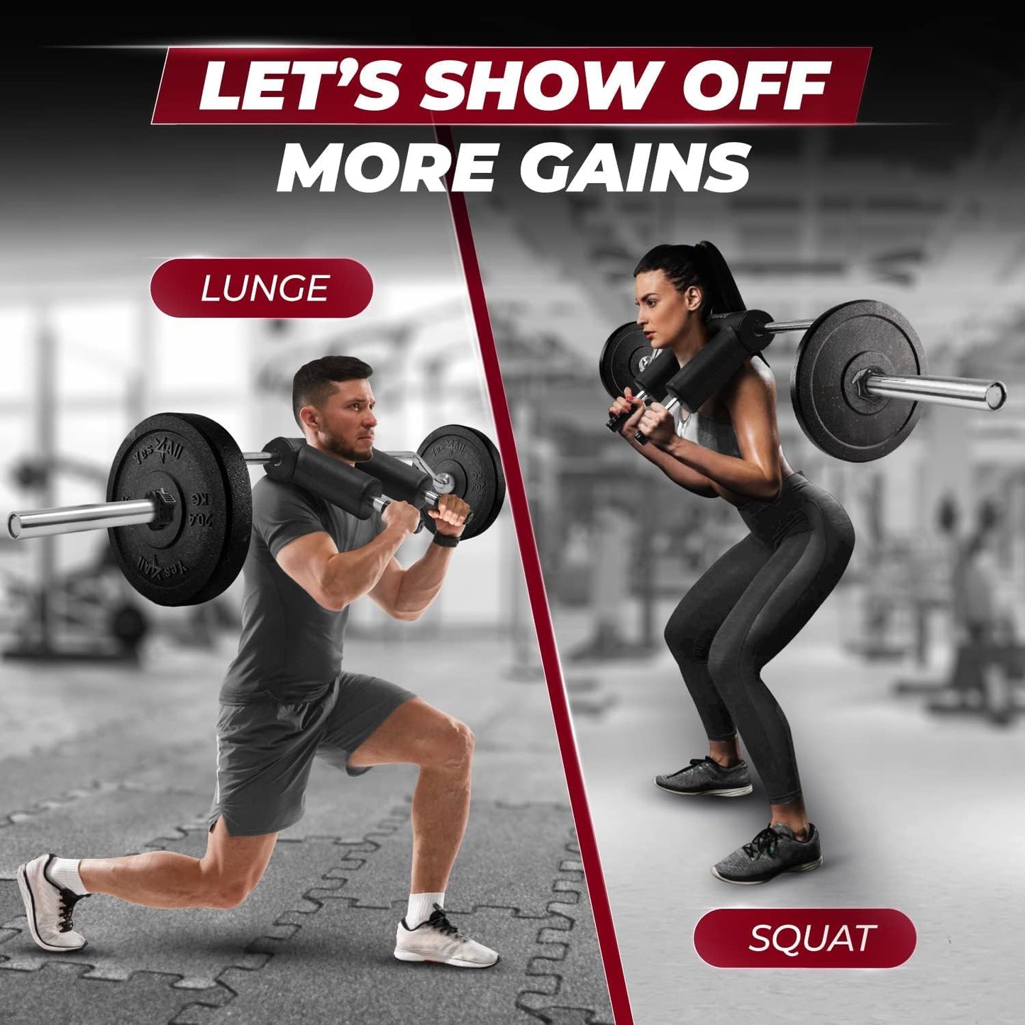 Yes4All Anti-Slip Squat Bar Attachment 1000LB, Squat Olympic Bar & Bar Pad with Comfortable Neck and Shoulder Pads, Extra Handle for Free Weights Strength Training, and Body Building, Alloy Steel