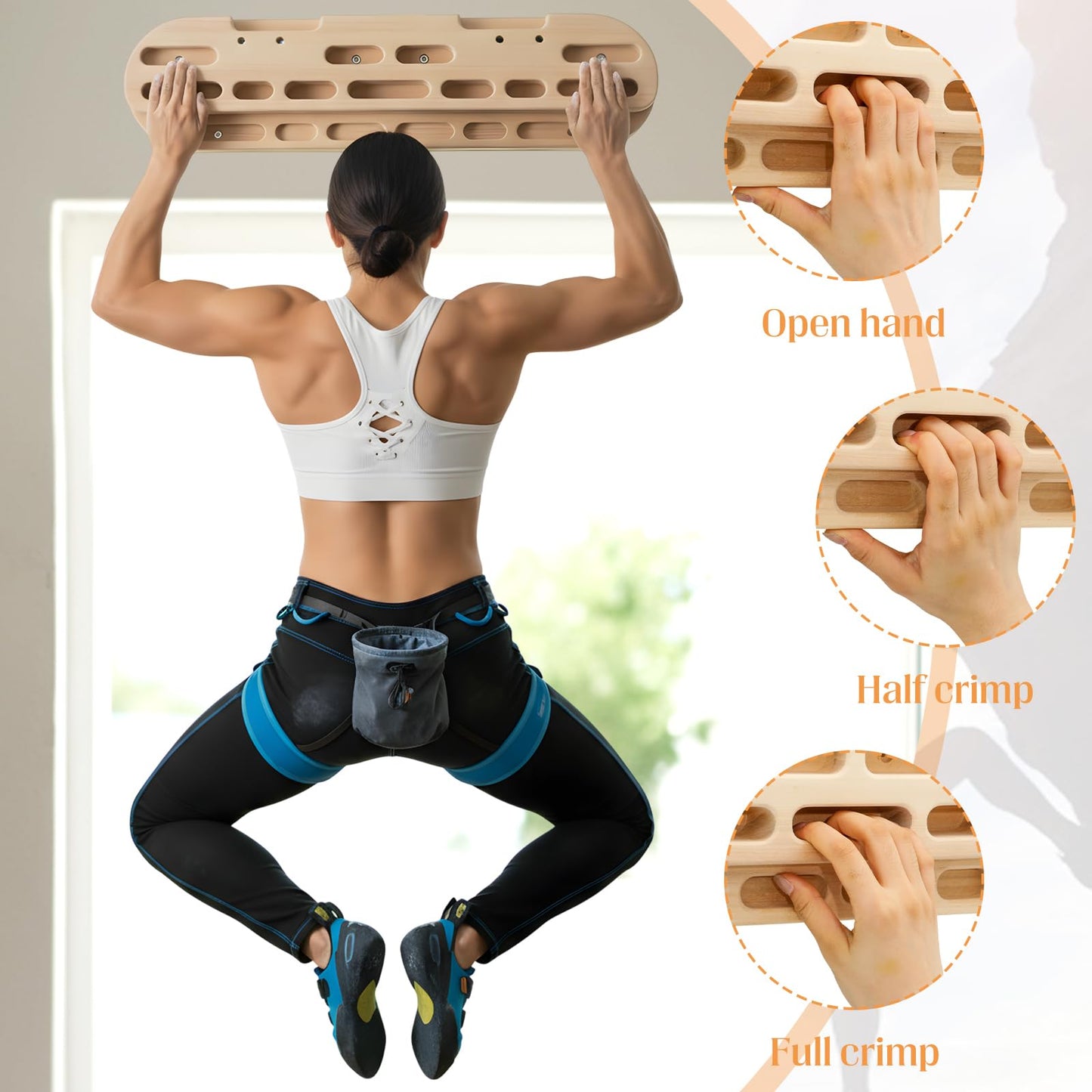 JolliLudo Climbing Hangboard Rock Climbing Fingerboard Gifts Portable Mounted Training Station Pull Up Bar Wooden Hand Grip Strengthener Exerciser with Installation Kit and Rope for Climbers Athletes