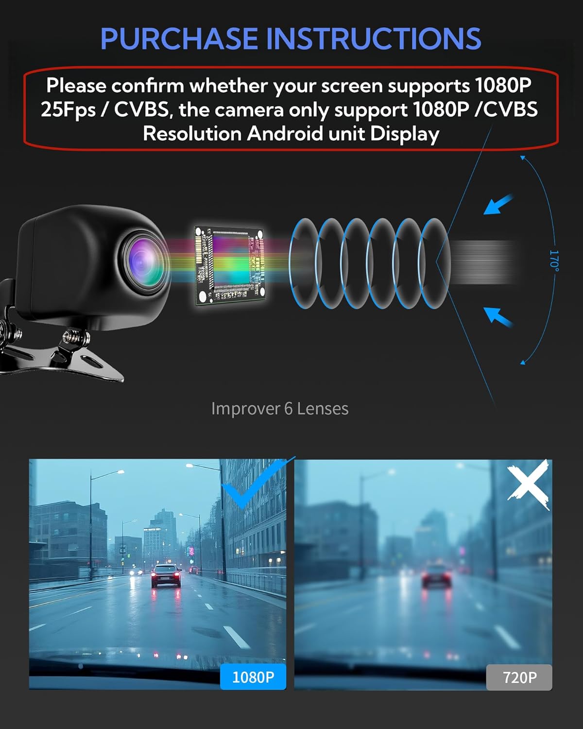 generic 1080P 170 IP68 (6m Backup Camera for Cars AHD Degree Wide View Angle Rear View Camera Back up Camera with Clear