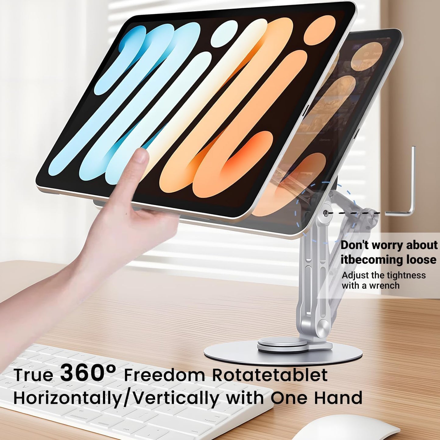 Msounehna 360 Magnetic iPad Stand for Desk, Foldable Aluminum Alloy Tablet Holder with Adjustable Base | Ergonomic