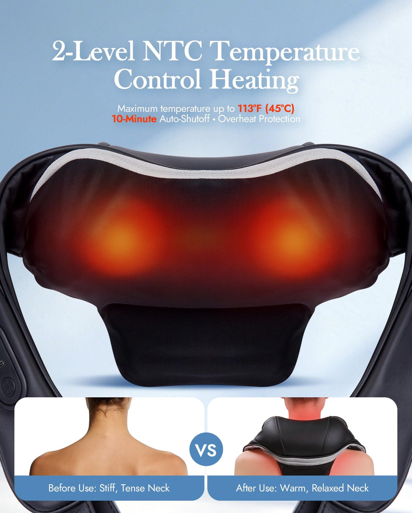 LOOMELL Neck Massager with Heat Cordless: Shiatsu Back Shoulder Massage Tools for Pain Relief Deep Tissue Electric 4D Kneading for Muscle Remedy Lymphatic Drainage Gifts for Men Women Mom Dad (Black)
