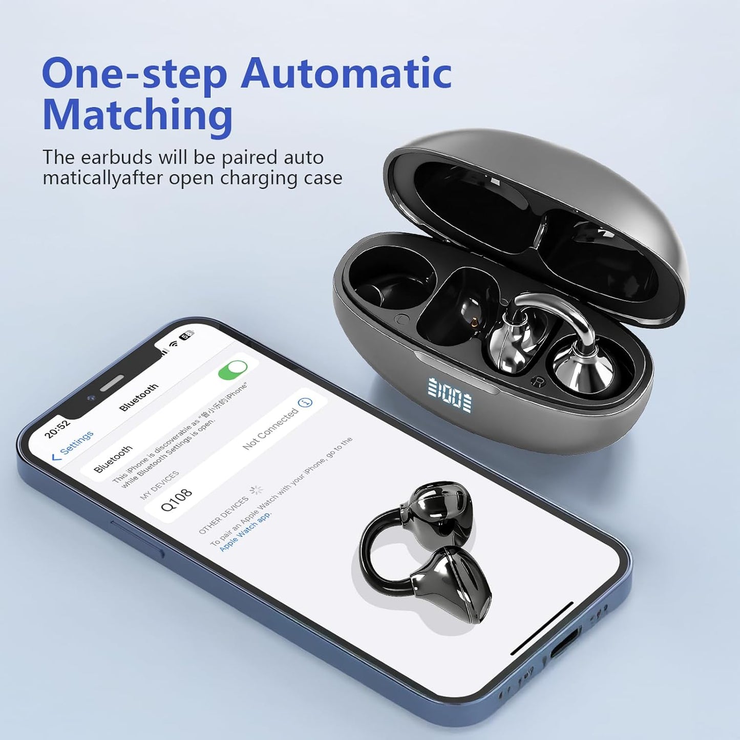SHIJIAET 5.4 IPX7 Headsets, 3 Pearl Clip Ear Open Earbuds, Bluetooth Headphones, Waterproof Clip on Earphones