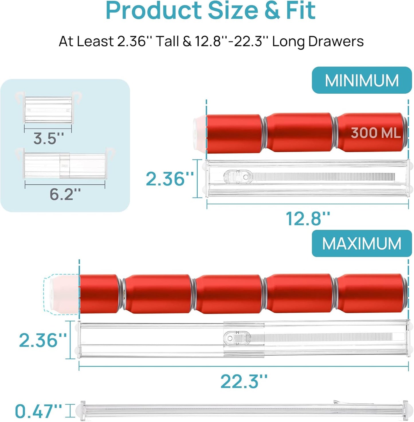 Vtopmart Drawer Dividers - Expandable Kitchen Organizer with 8 Dividers & 14 Inserts | Adjustable 12.8"-22.3" Clear Plastic Separator for Flatware & Utensils