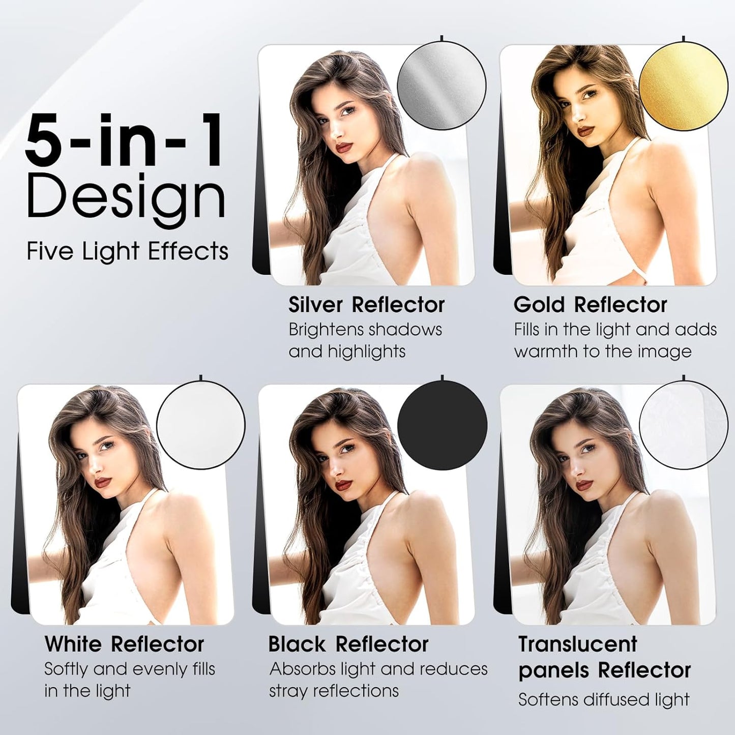 Kalofaye 5-in-1 32 Inch/80 cm (32'' (80cm)) Light Reflector Photography Diffuser Collapsible Portable with BagGold