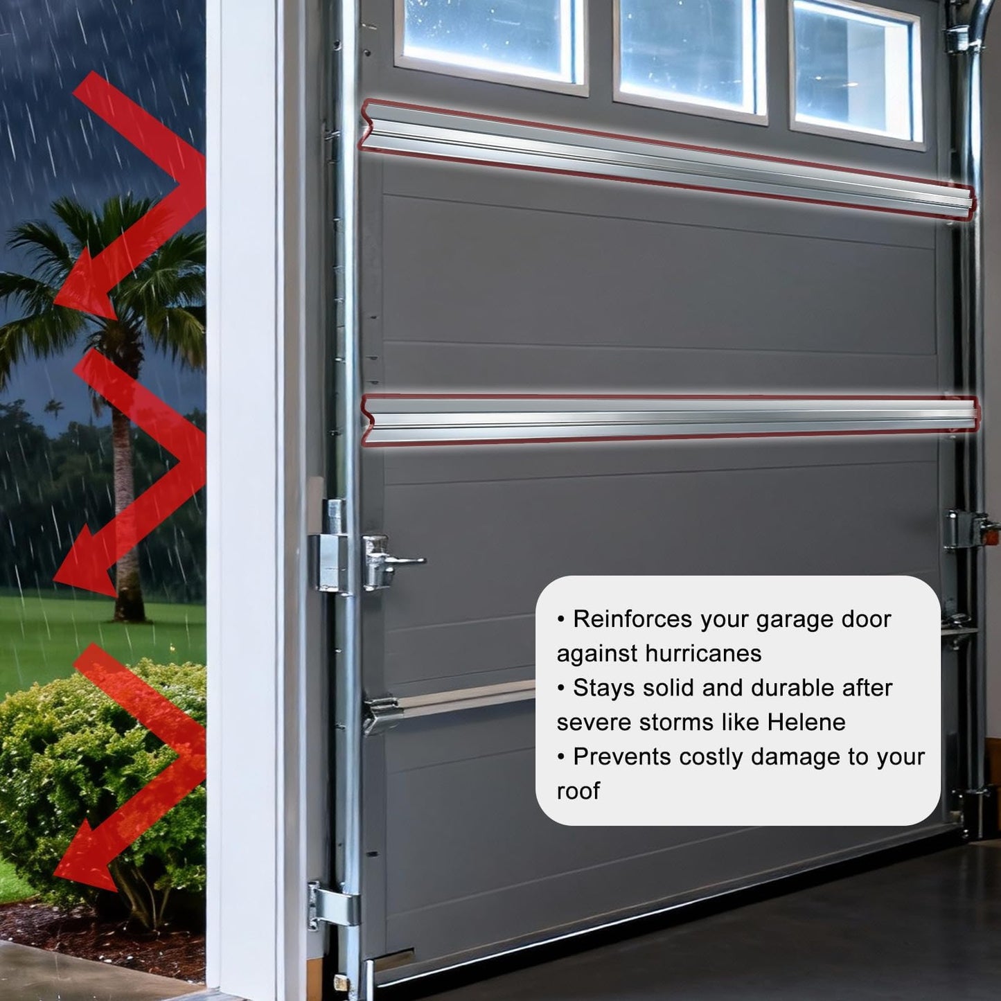 16FT Garage Door Strut, 4 PC 4 FT Garage Door Hurricane Brace Kit with 3 PC 2 FT Garage Door Reinforcement Connector & 58 Mounting Screws, Pre-drilled Universal Brackets for DIY