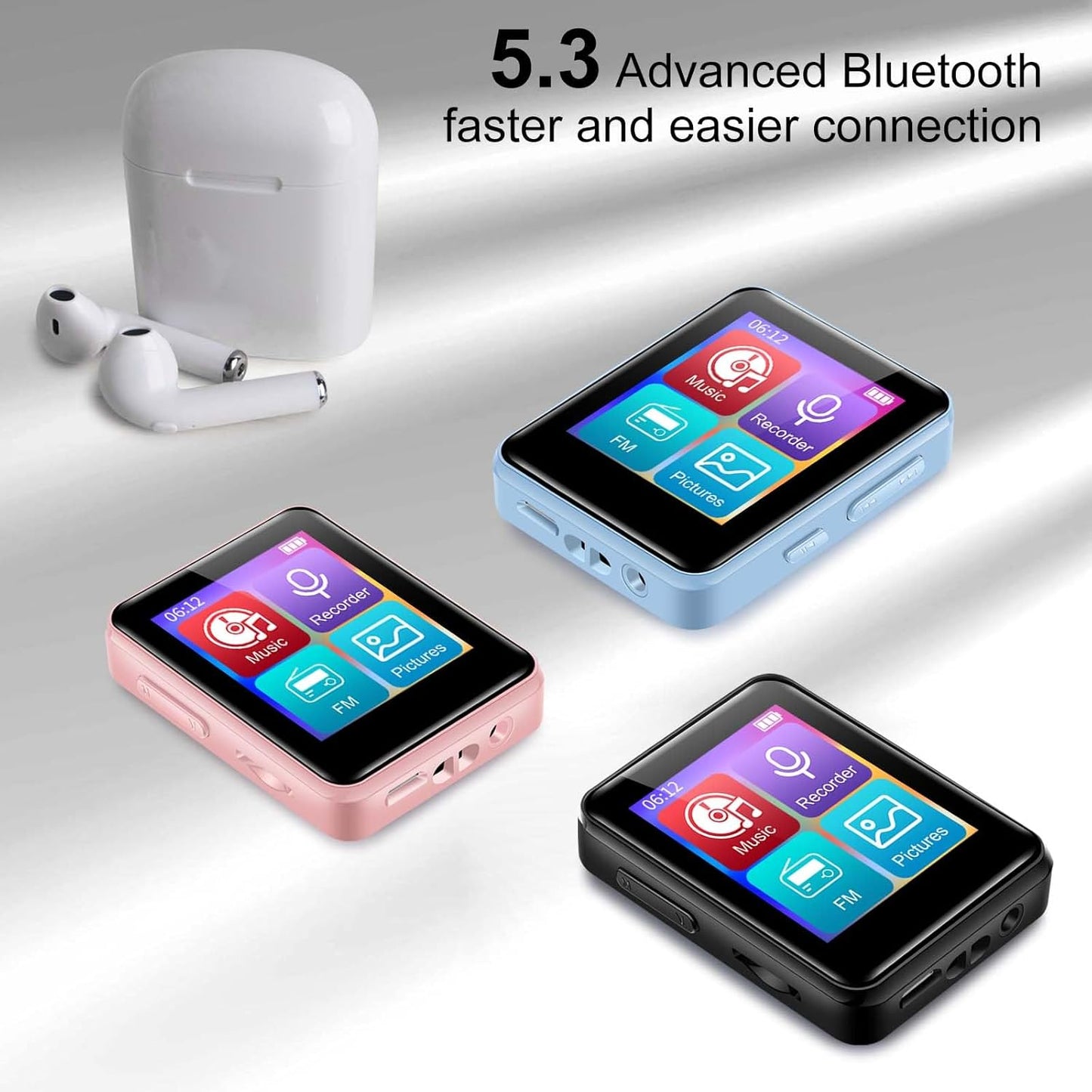 woolynew 32GB MP3 1.8 inch 512GB, Player with Bluetooth, Screen, with FM Radio, Recorder, Portable Sport HiFi Music
