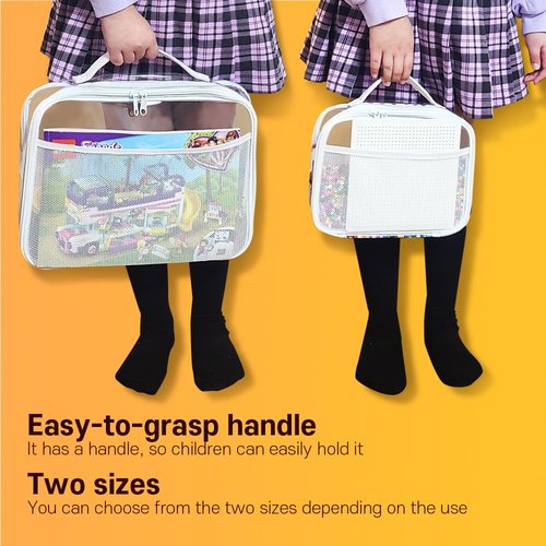 Holay PVC Zippered Blocks Set - 4 Pack Toy & Clay Storage Organizer Case | Large White with Name Tag Pocket