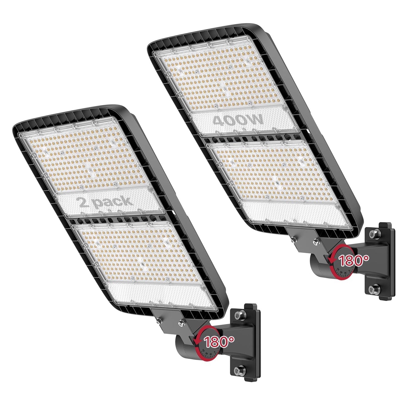 400W LED Parking Lot Light, LED Flood Light with Dusk to Dawn Photocell, 630 LEDs, 5000K Daylight, IP65 Waterproof, Adjustable Arm Mount, AC 120V, Commercial Security Lighting Outdoor for Yard, 2Pack