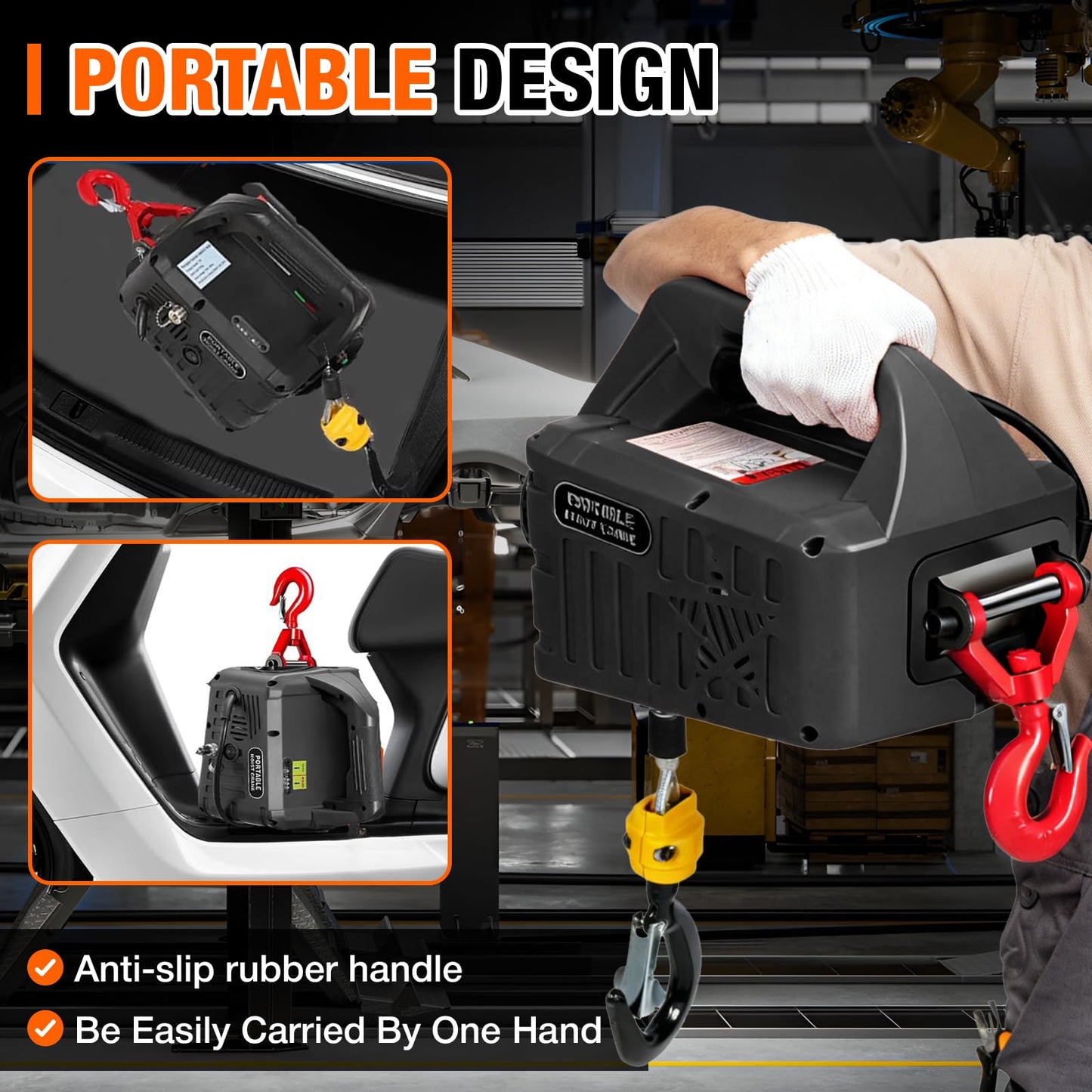 3-in-1 Electric Hoist with Remotes, 2200lb Capacity Portable Power Winch Crane 110V, 25ft Lifting Height (Classic Black, 3-IN-1-2200LBS)