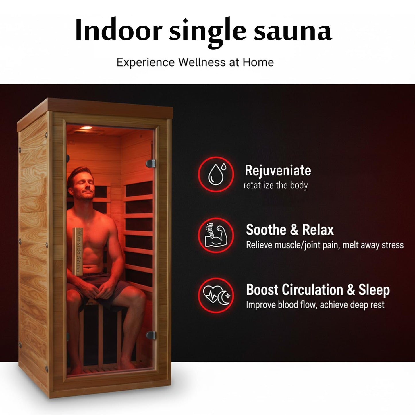 Homsido Red Light Therapy Infrared Sauna, 1300W 110V Indoor Wood Dry Sauna with Carbon Crystal Heaters, Red Light Therapy Lamp,Home Use for Post-Workout Recovery, Spa Relaxation, for Women Men