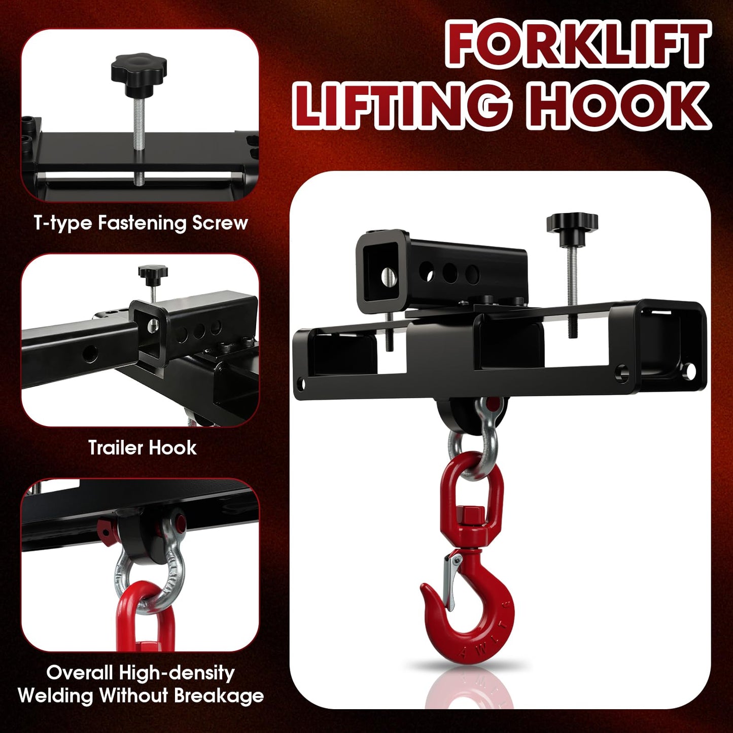 10 Ton Heavy Duty Forklift Lifting Hook, Forklift Trailer Hitch Attachment for Lifting & Towing Generators and Machinery, Fork Lift Attachment Fits Standard Forklift Tractor Forks (MAX 22000lbs)