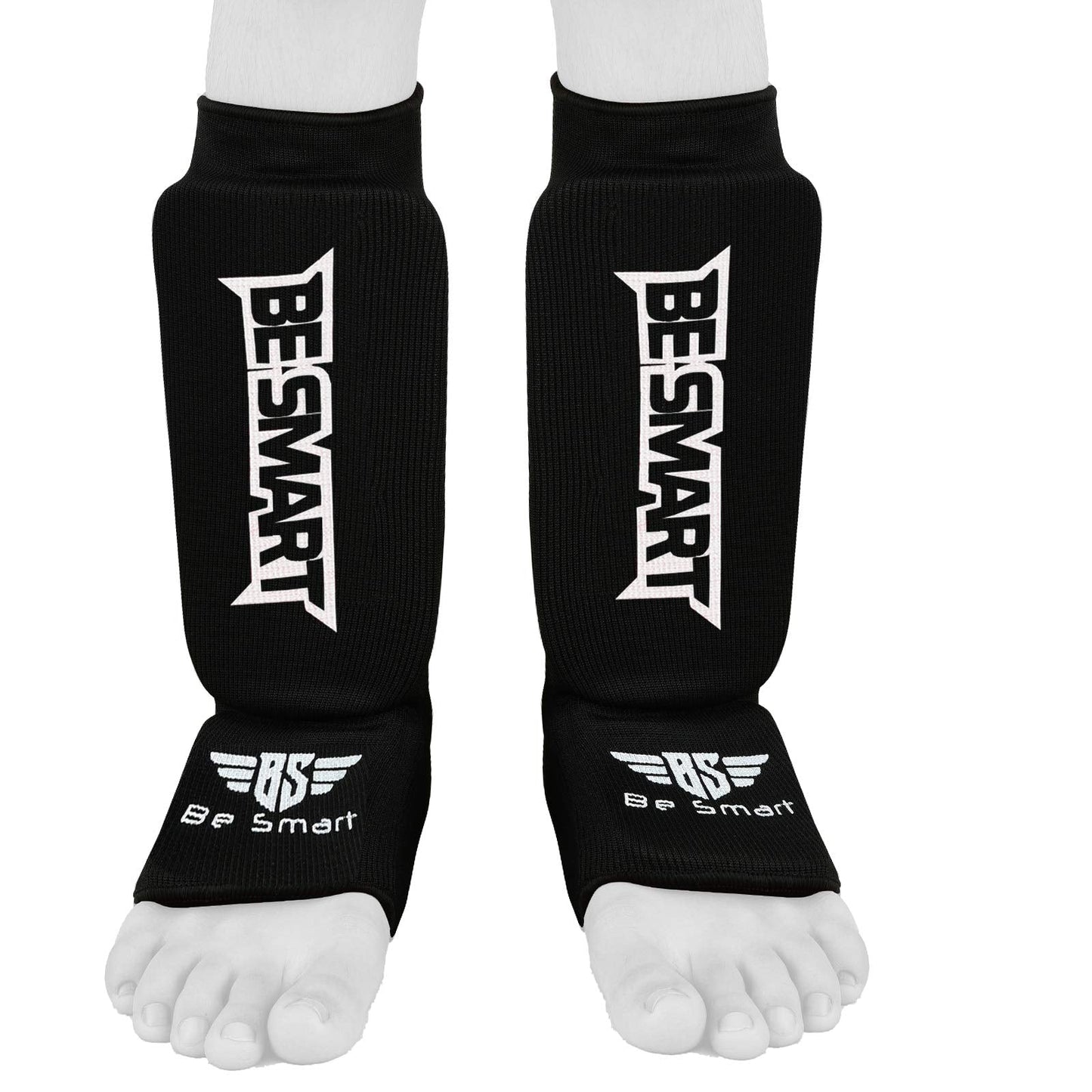 Kids Shin Instep Pads MMA Leg Foot Guards Muay Thai Kick Boxing Guard Protector (Black, XXS (9 to 13 Years))