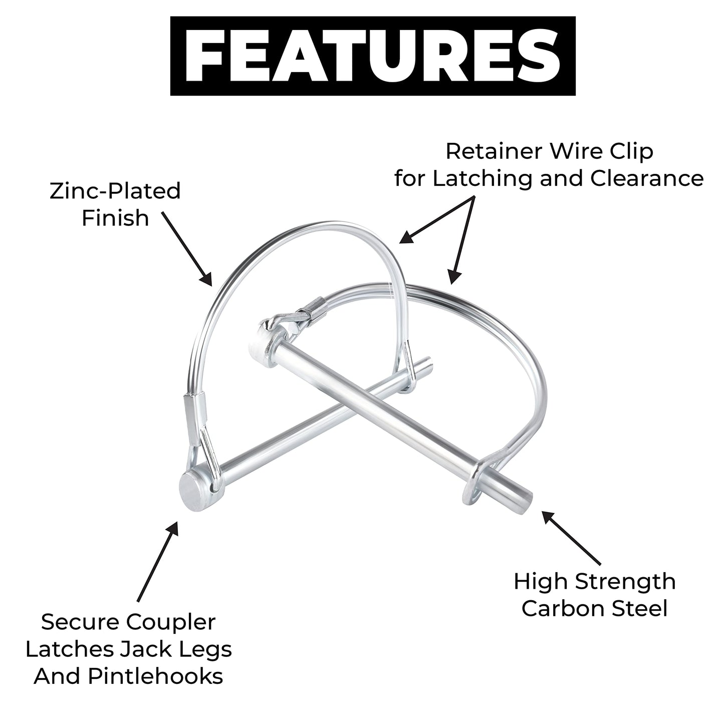 Pack of 10 Trailer Pins Hitch Pins – 2-3/4" x 1/4" (L x W) – Featuring Trailer Hitch Pin Lock, Trailer Coupler Pin and Locking Pins for Farm Trailers, Towing, Lawn Equipment