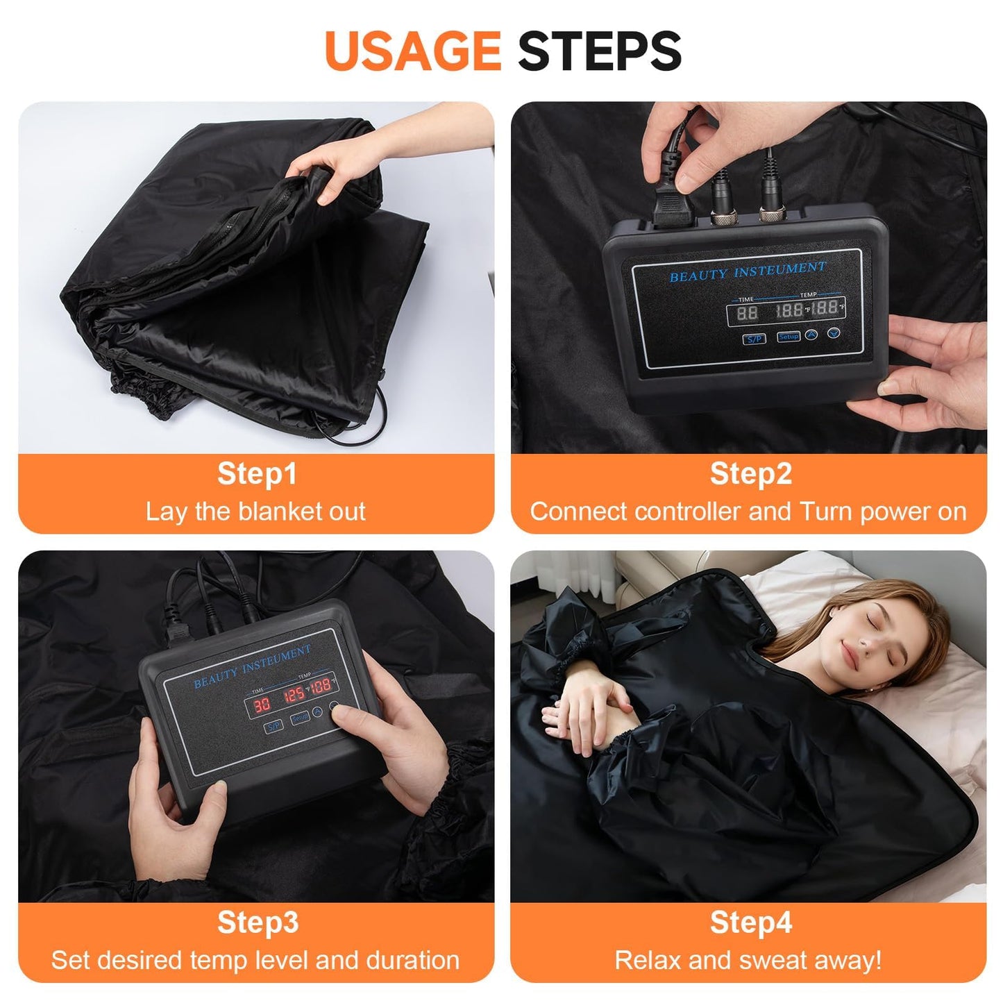 Bitlyle Sauna Blanket with Arm Sleeves for Home Use, Portable Design for Relaxation and Detoxification Highest 176℉