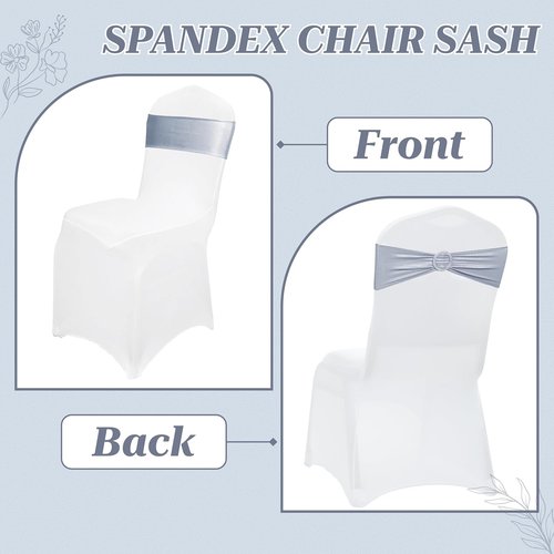 MDS Spandex Foil Chair Sashes - Universal Fit Elastic Stretch Bands with Buckle | Metallic Silver, Pack of 75