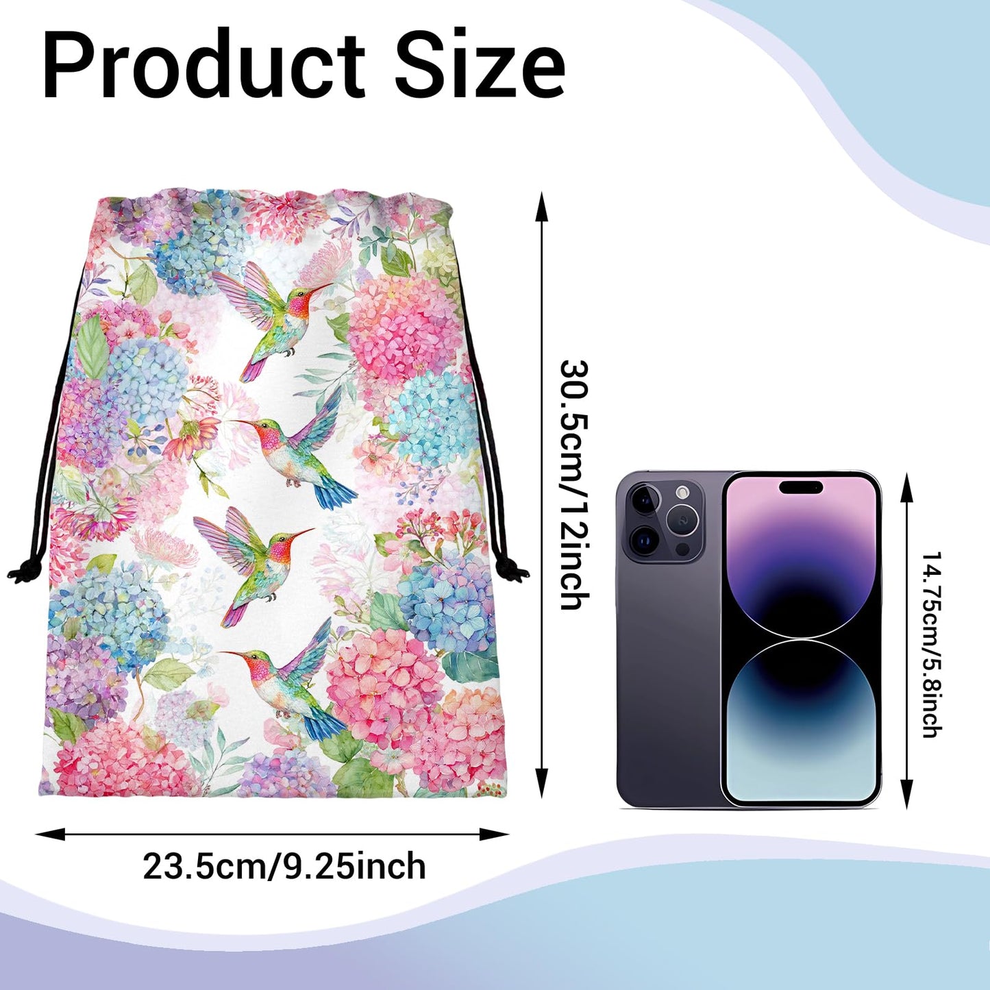GAIIIIYOU Hummingbird Gymnastics Grip Bag Hydrangea Waterproof String Bag for Gym