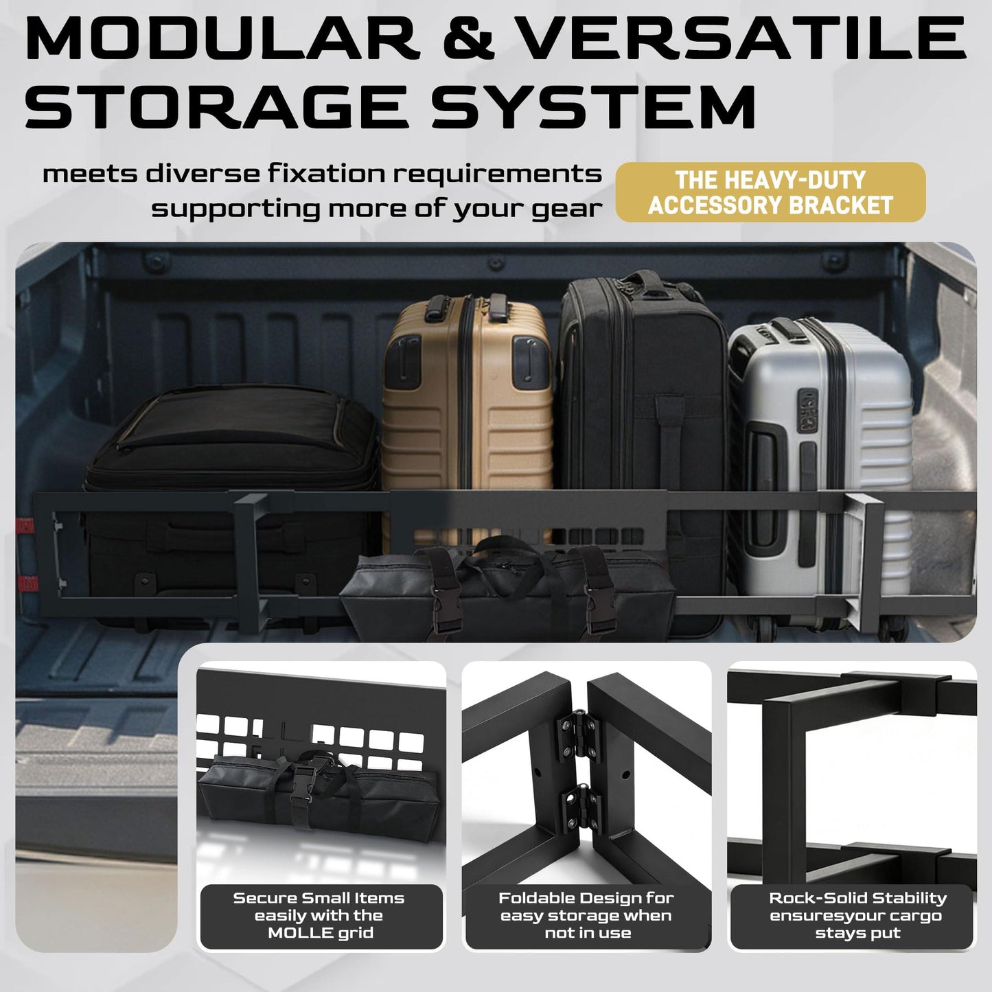 Tuoksullxm Truck Bed Divider with MOLLE Panel Aluminum Foldable Cargo Divider fit 2019-2025 Chevy Silverado and GMC Sierra 15000