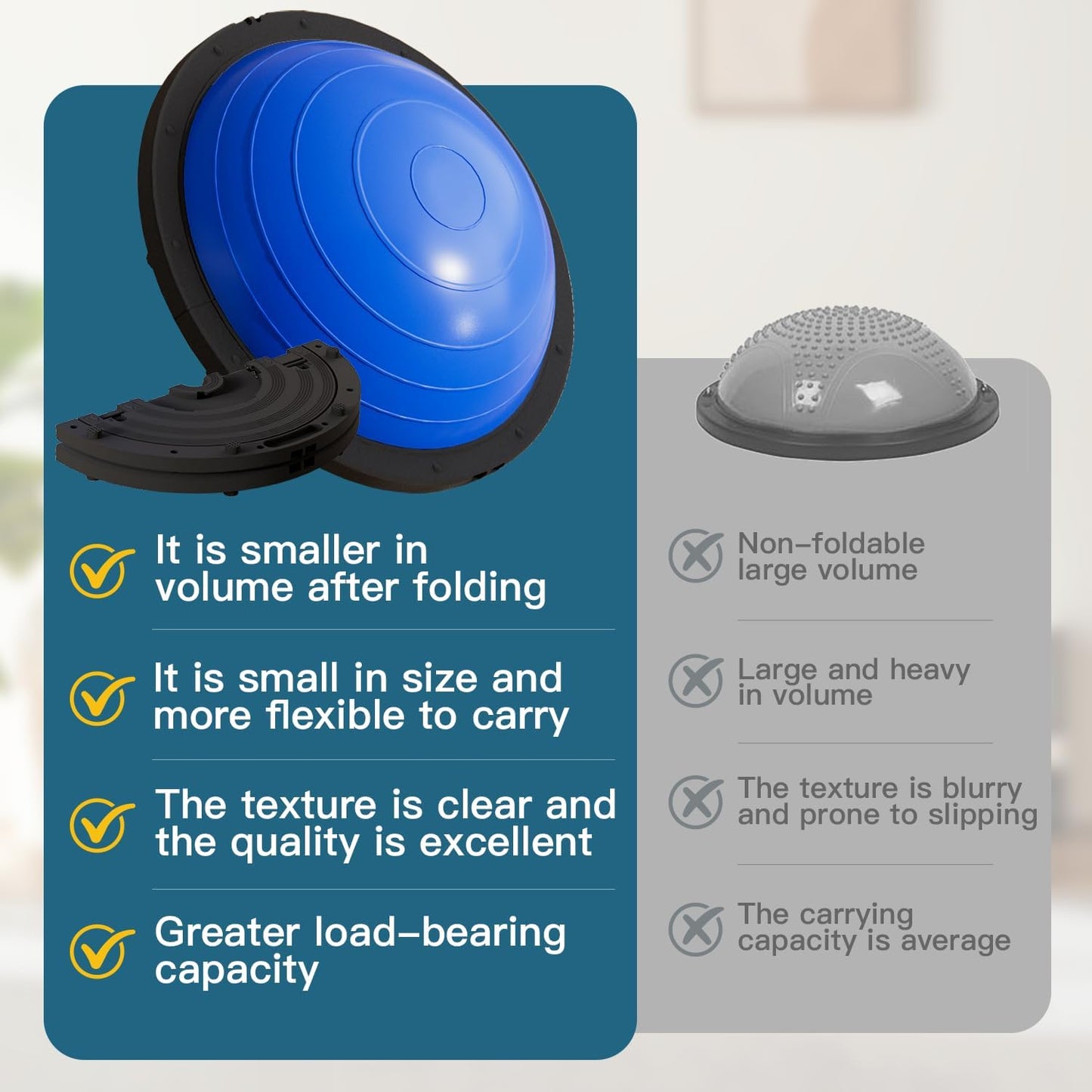 Vtory Foldable Balance Ball, Upgrate Half Ball Balance Trainer, 1300 lbs Capacity Stability Ball, 23.5 Inch Yoga Half Ball, with Resistance Band & Foot Pump, No-slip