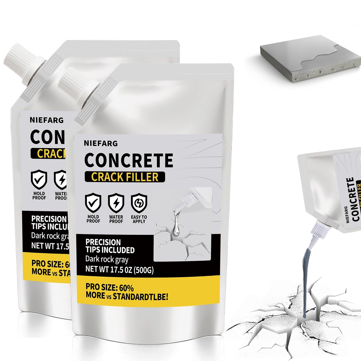 Concrete Crack Filler for Driveway, High Elasticity Cement Crack Filler, Self Leveling Quick Drying Sealing Adhesive for Outdoor, Patio, Waterproof (3.3 LB)