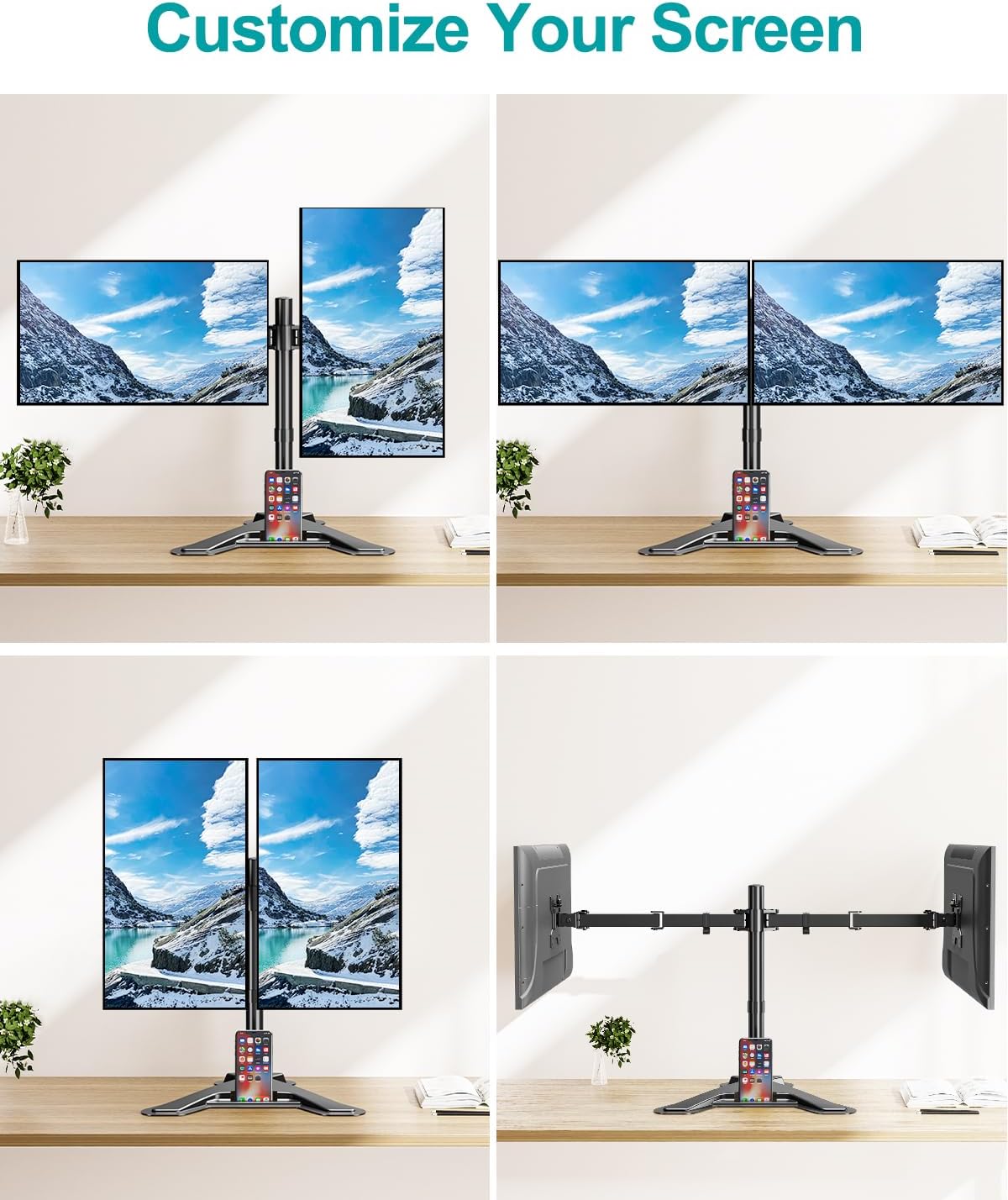 MOUNT PRO 2 27 inches,17.6lbs 75x75 100x100, Dual Monitor Stand, Free-Standing Full Motion Monitor Desk Mount Fits