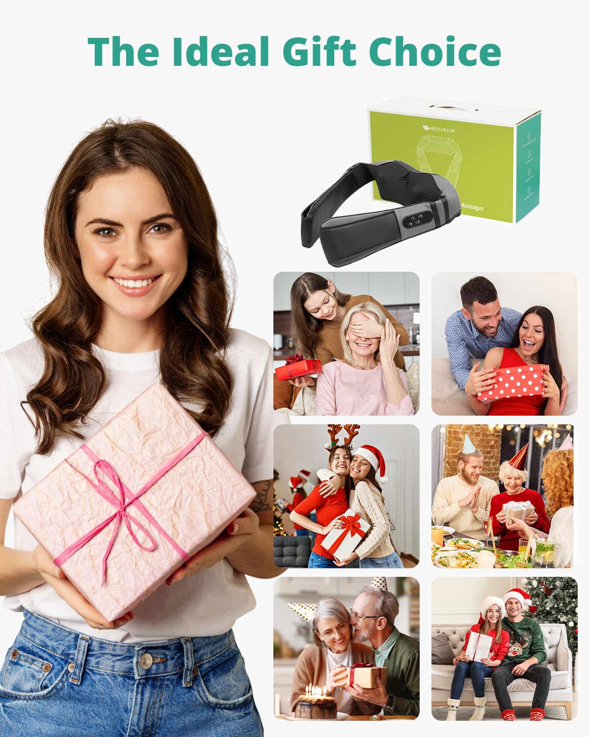 Medcursor Neck Massager with Heat - Deep Tissue Pain Relief, Rechargeable Shiatsu Neck and Shoulder Massager, Ideal Choice for Men, Women, Mom & Dad