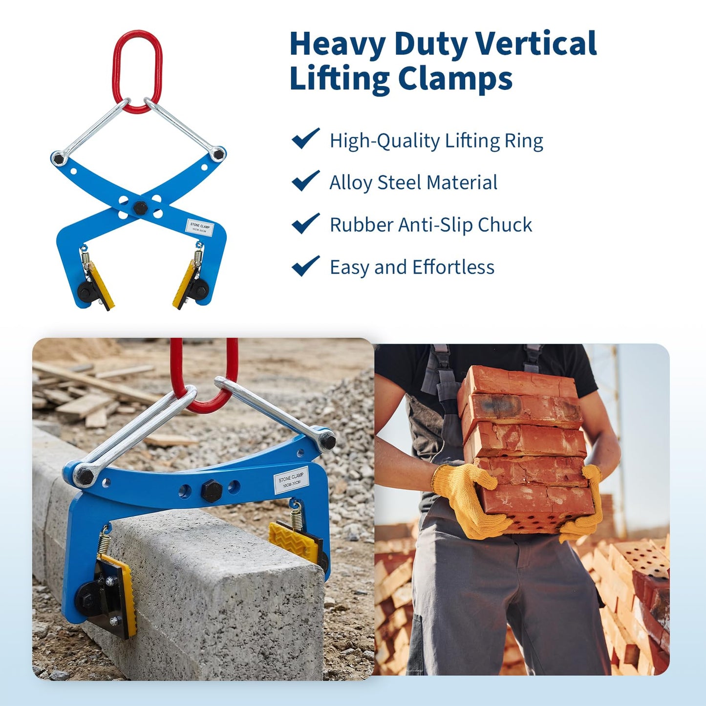 Stone Lifting Clamp 617LBS,Heavy Duty Granite Slab Lifter,8-30cm Adjustable Opening, Non-Slip Vertical Stone Clamp for Concrete Block Marble Slab Lifting Transportin