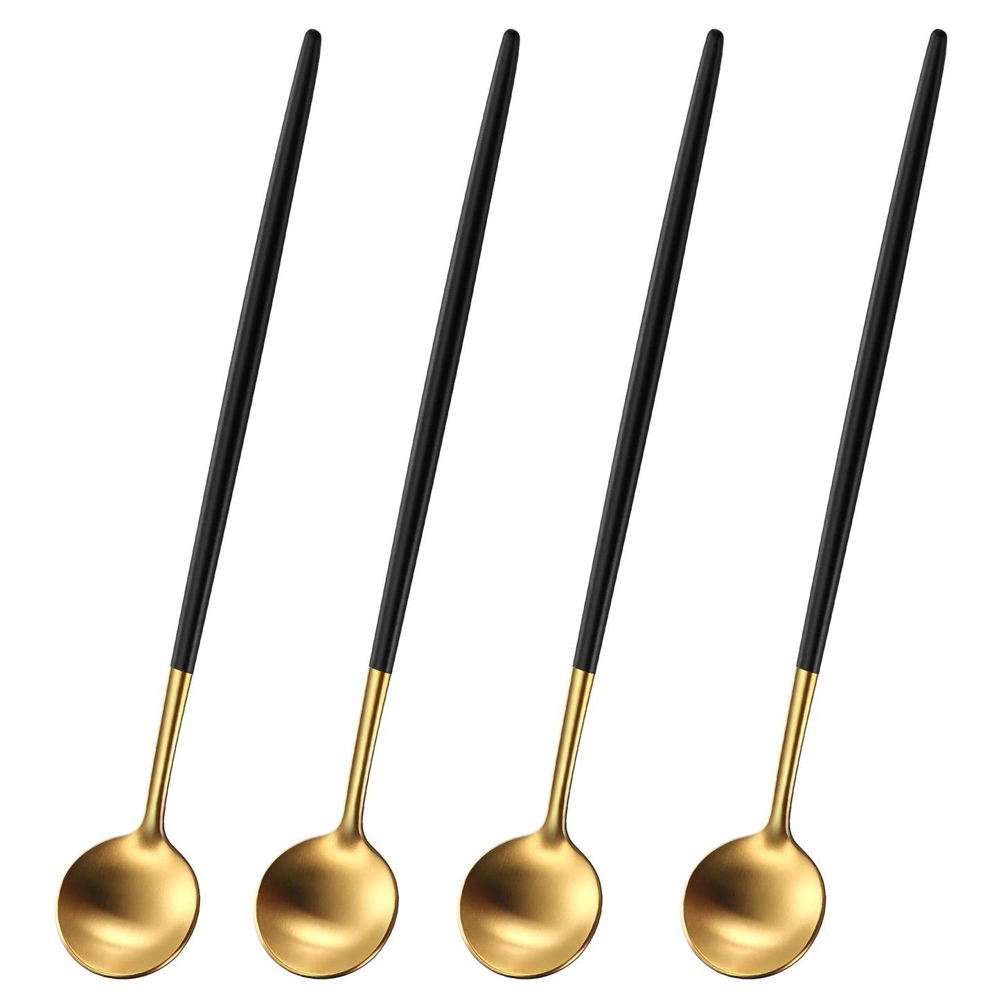 DEHOV 4 PCs 9 Inches Brush Gold Stainless Steel 304 Iced Tea Spoons With Black Handle,Long Handle Coffee Stirring Spoon,SS18/10 Long Latte Spoons Set