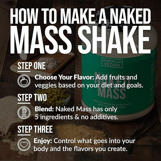 NAKED Vegan Mass - Vanilla Vegan Weight Gainer - 1,230 Calories, Non-GMO, Soy & Gluten Free, No Artificial Ingredients - 8LB Bulk - 11 Servings