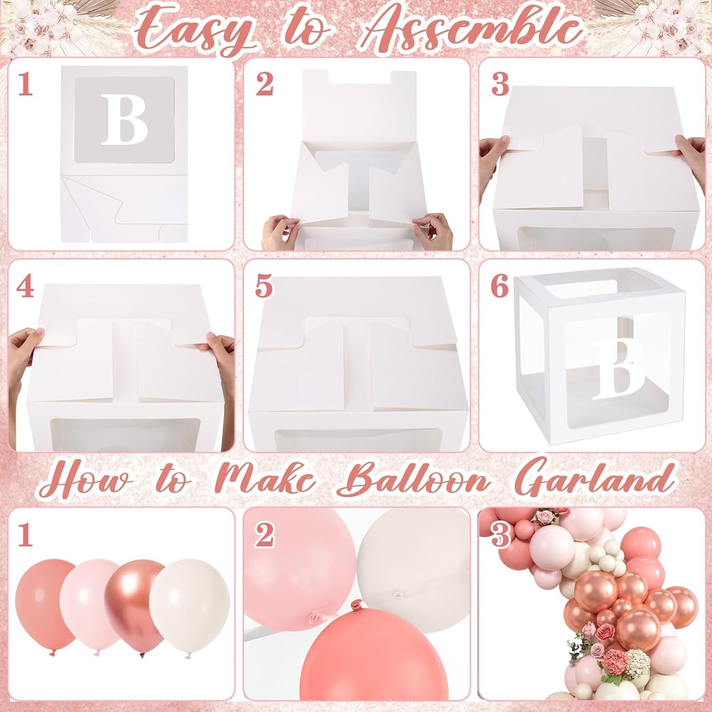 Winrayk Rose Gold Balloons - Floral Baby Shower Decorations Kit | Pink Balloon Arch & Letter Boxes