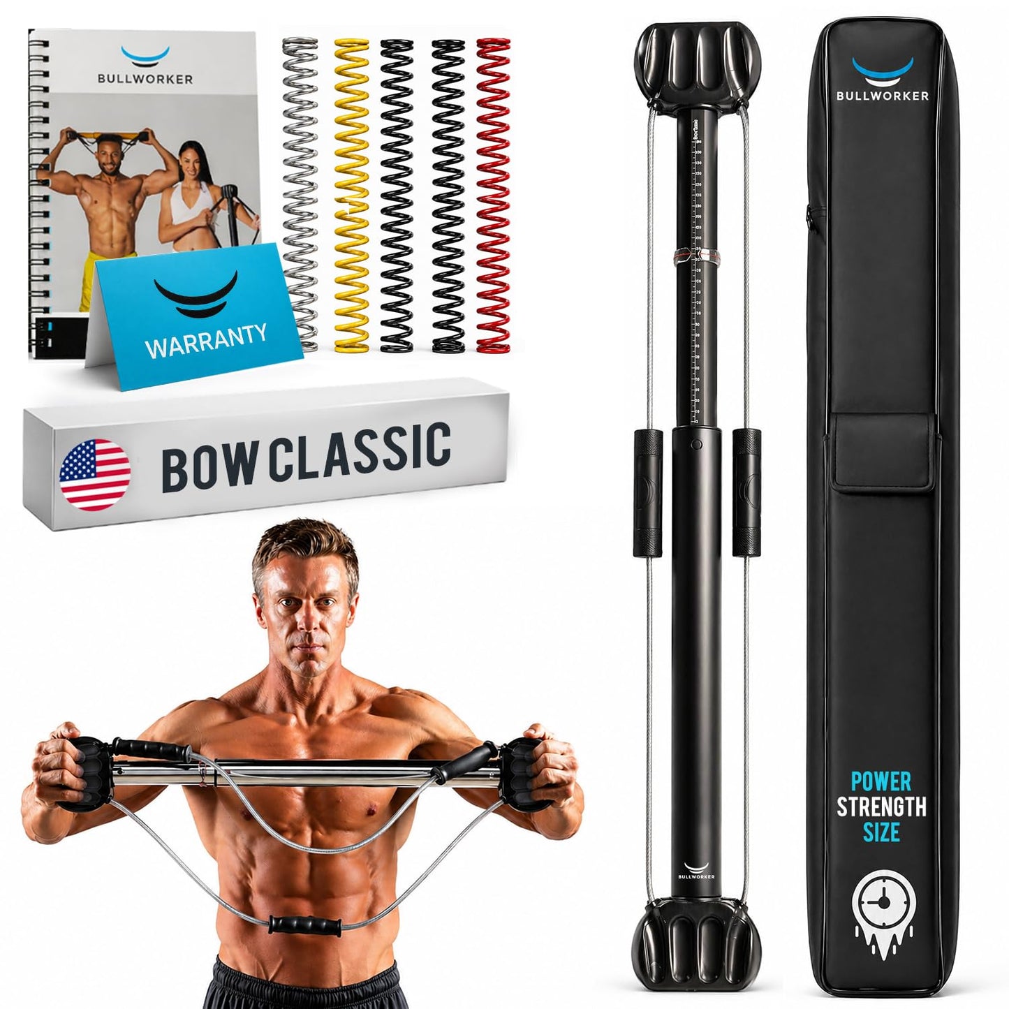 Bullworker Bow Classic 36" Isometric Exercise Equipment, Portable Home Gym Customized Variable Resistance, Chest and Arm Trainer, Full Body Strength Trainer, Shoulder Exerciser