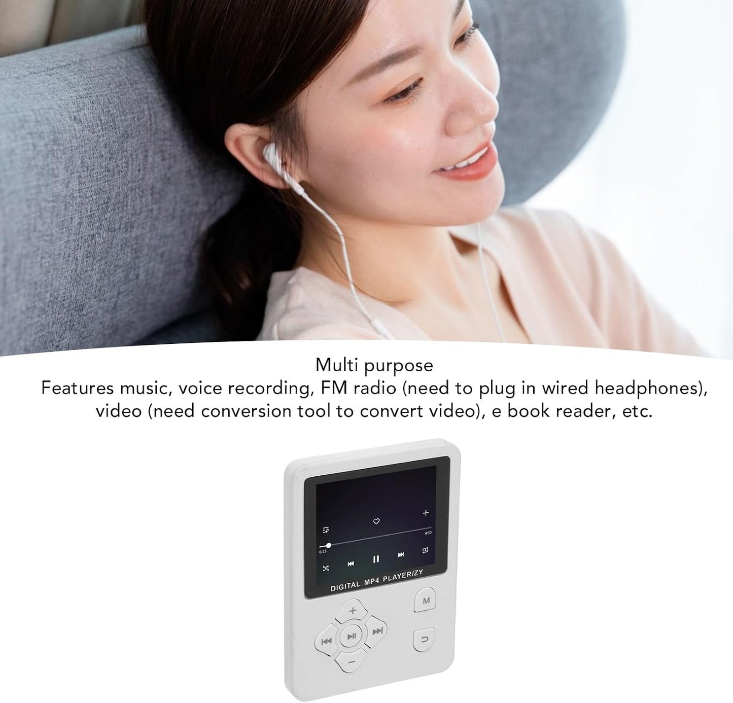 Bewinner MP3 5.0 Player with Bluetooth & SD Card Slot - HiFi Sound Radio Voice Recorder eBook for Sports Running