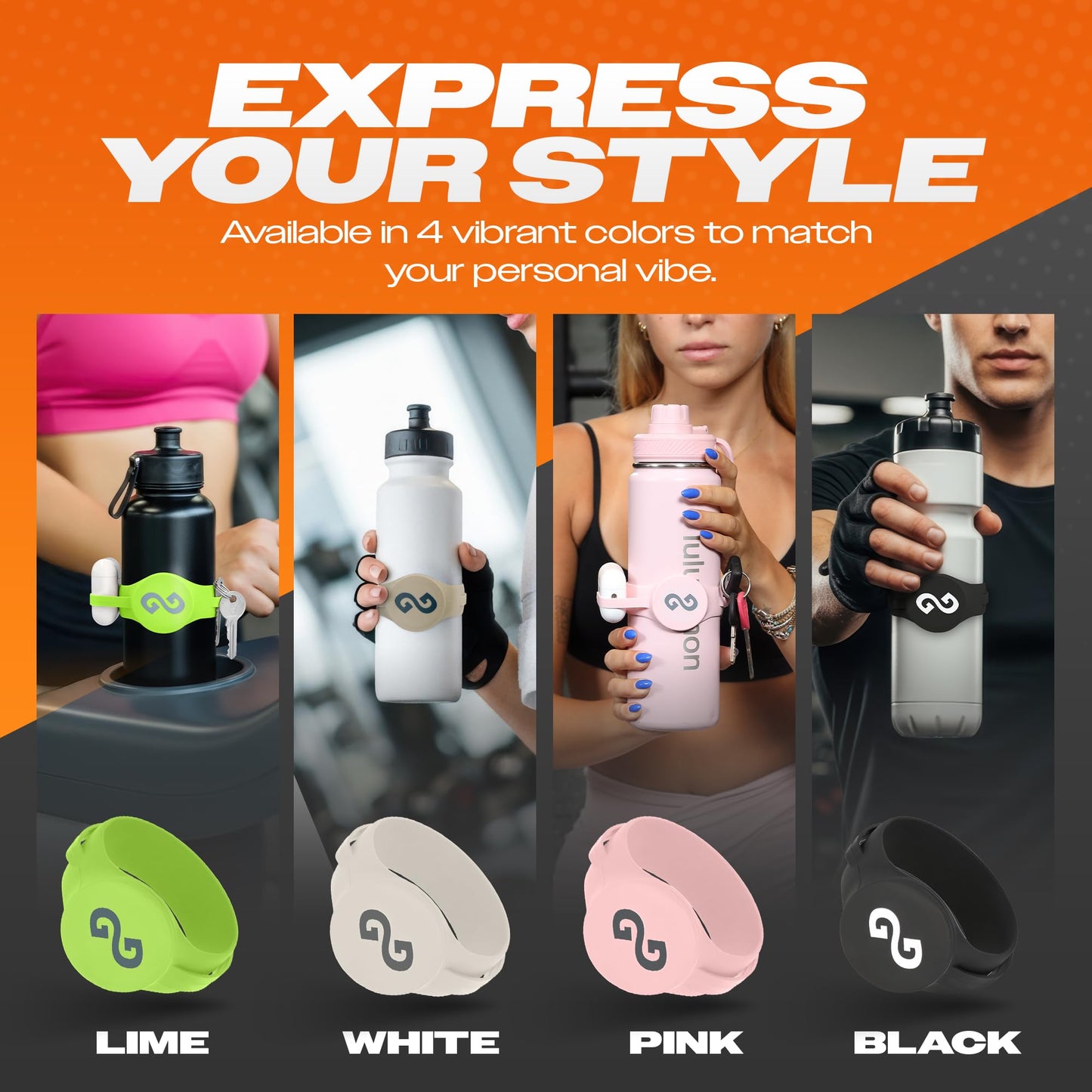 Gymmi Magnetic Water Bottle Phone Holder – One-Piece Silicone Strap for Gym | Holds Phone, Keys & Earbuds | Fits 12–40 oz Bottles (Night Black)