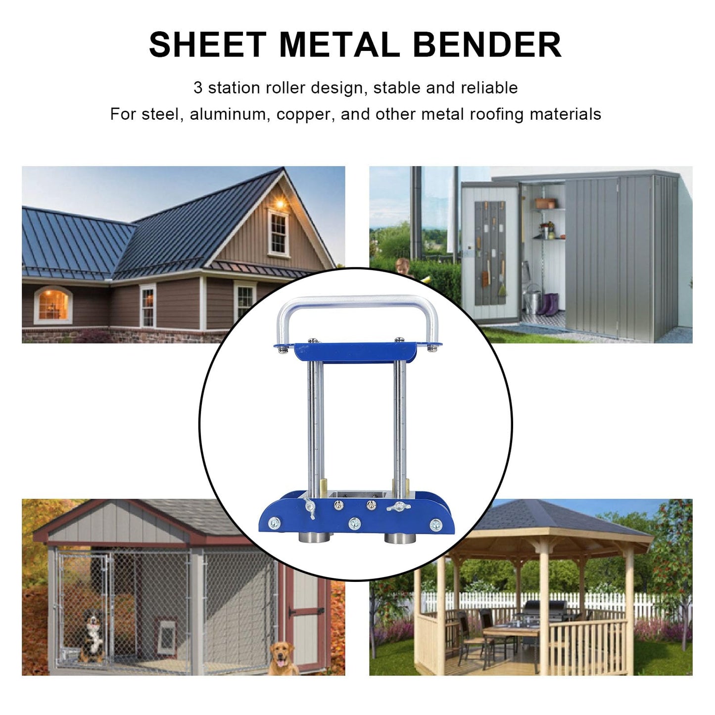 Manual Roll Bender, 3 Station Roller for Sheet Metal, Bending Machine with 0-90 Degree Angle, for Roofing Materials, Rain Diverters and Gutters