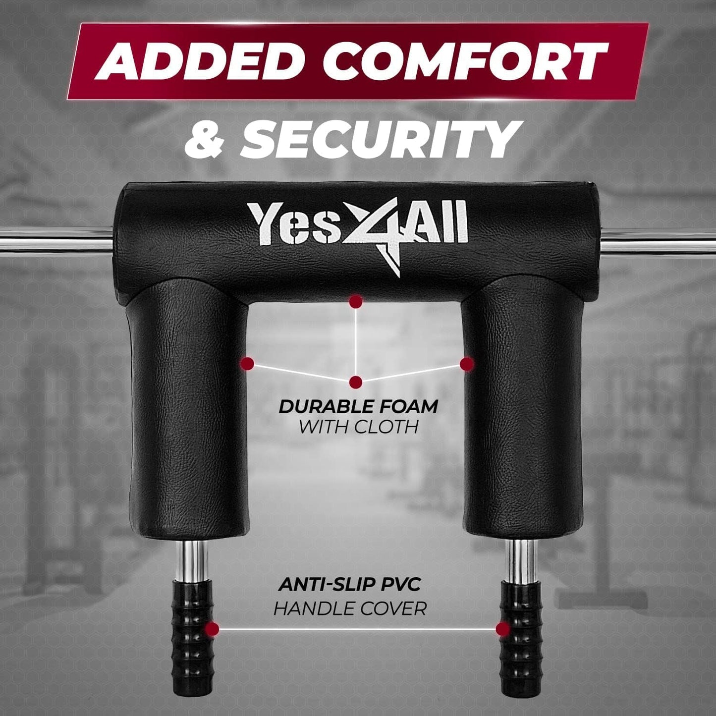 Yes4All Anti-Slip Squat Bar Attachment 1000LB, Squat Olympic Bar & Bar Pad with Comfortable Neck and Shoulder Pads, Extra Handle for Free Weights Strength Training, and Body Building, Alloy Steel