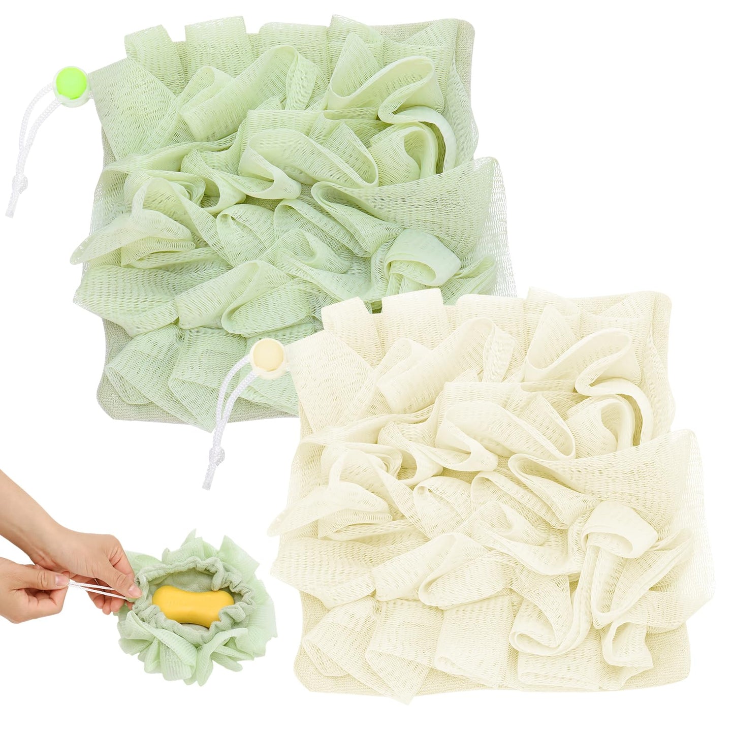 ZhouBoat 2 Pack Exfoliating Loofah Soap Holders with Washcloth Double-Sided Bath Sponge Body Scrubber Reusable Shower Pouches